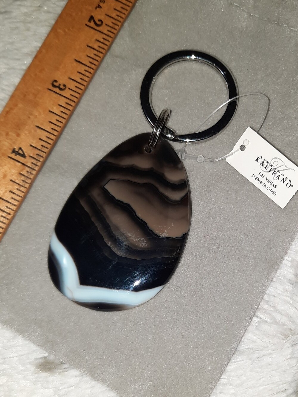 REAL GEMSTONE MASSIVE Natural Banded Black AGATE Cabachon Keychain Healing Charm